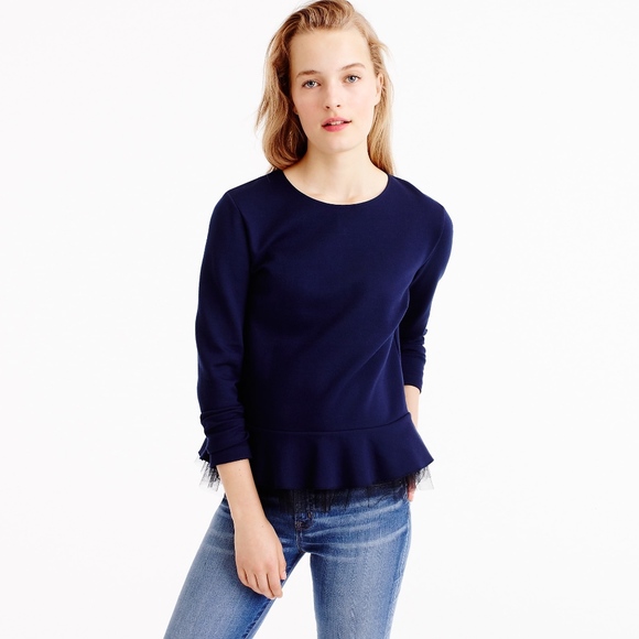 J. Crew Tops - JCREW Navy Blue Tulle-Hem Top